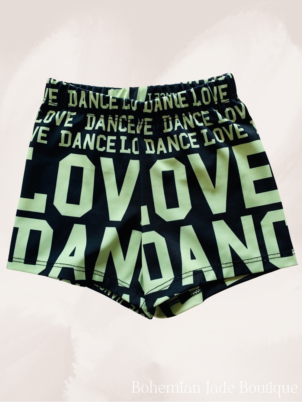 Alexandra LOVE DANCE Shorts Girls Youth Small Black Neon Green Dance Gymnastics